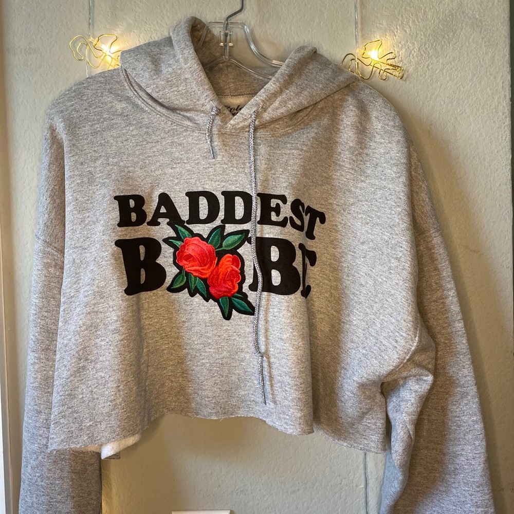 “Baddest Babe”crop top hoodie